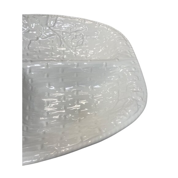 Loucarte Portugal white floral Glazed Basket weave Ceramic large serve tray SKU - Picture 8 of 12